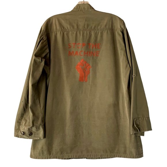 Vintage Stop the Machine Vietnam Era Army Airborne Jacket Small 80s Punk Stencil